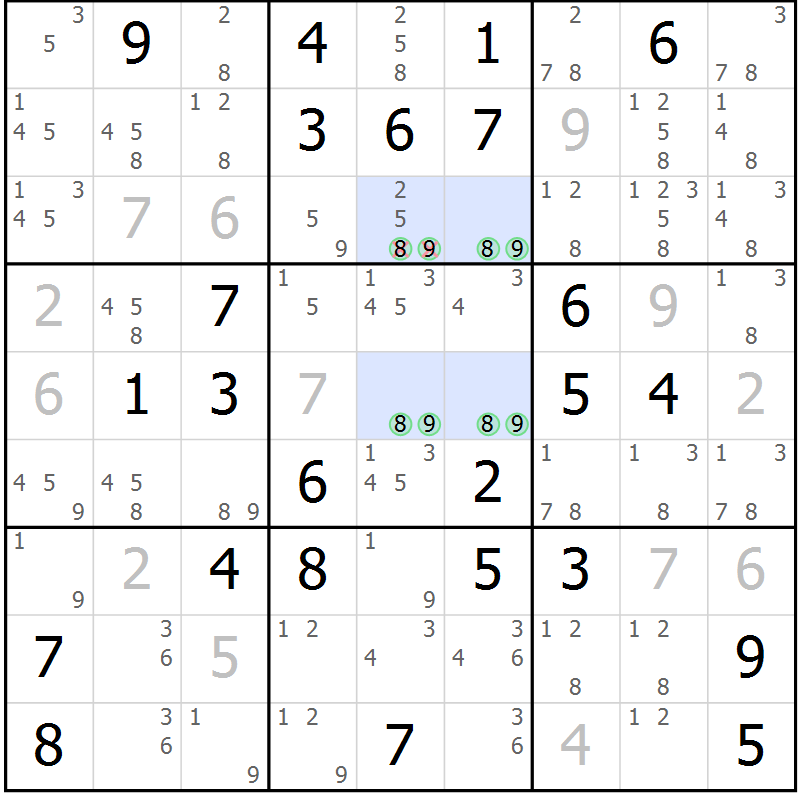 Position des candidats pour la solution de la Gr 49 page 52 du magazine de sudoku Maestro n° 094