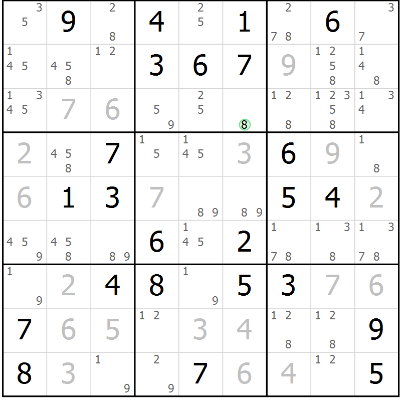 Position des candidats pour la solution de la Gr 49 page 52 du magazine de sudoku Maestro n° 094