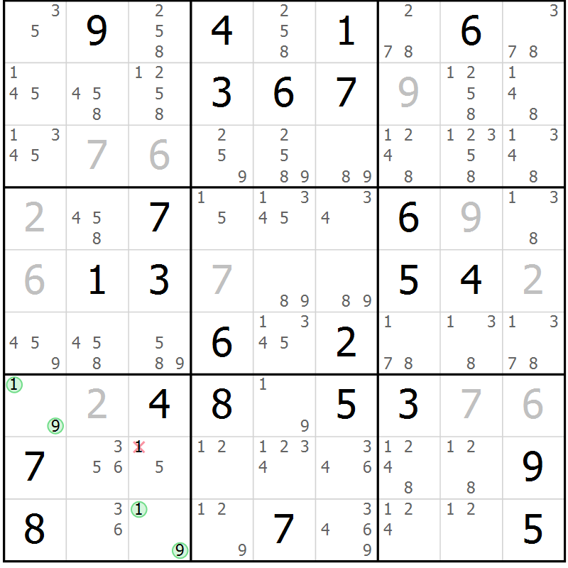 Position des candidats pour la solution de la Gr 49 page 52 du magazine de sudoku Maestro n° 094
