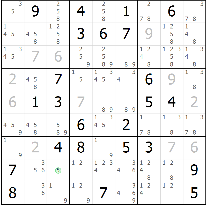 Position des candidats pour la solution de la Gr 49 page 52 du magazine de sudoku Maestro n° 094