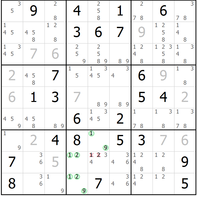 Position des candidats pour la solution de la Gr 49 page 52 du magazine de sudoku Maestro n° 094