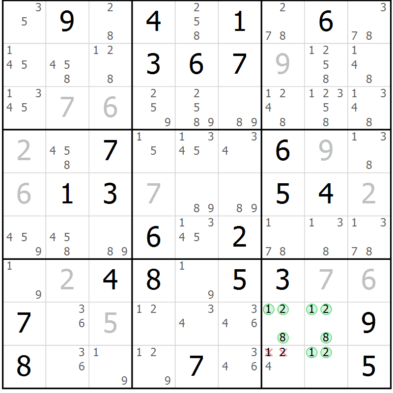 Position des candidats pour la solution de la Gr 49 page 52 du magazine de sudoku Maestro n° 094