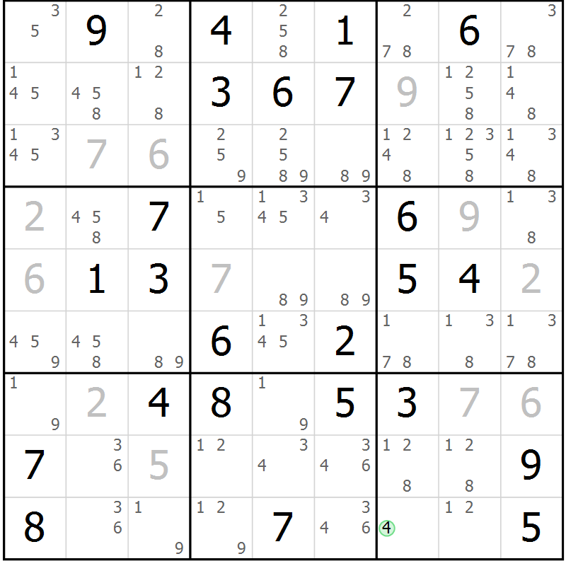 Position des candidats pour la solution de la Gr 49 page 52 du magazine de sudoku Maestro n° 094