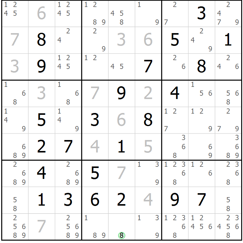 Position des candidats pour la solution de la Gr 5 page 8 du magazine de sudoku Maestro n° 094