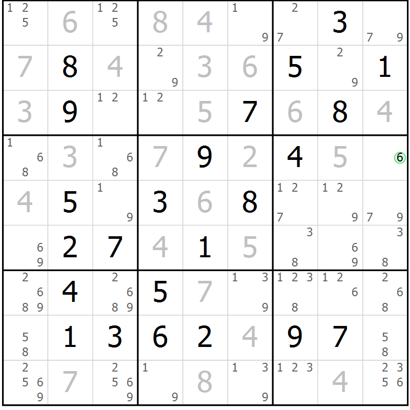 Position des candidats pour la solution de la Gr 5 page 8 du magazine de sudoku Maestro n° 094