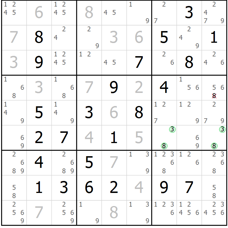 Position des candidats pour la solution de la Gr 5 page 8 du magazine de sudoku Maestro n° 094