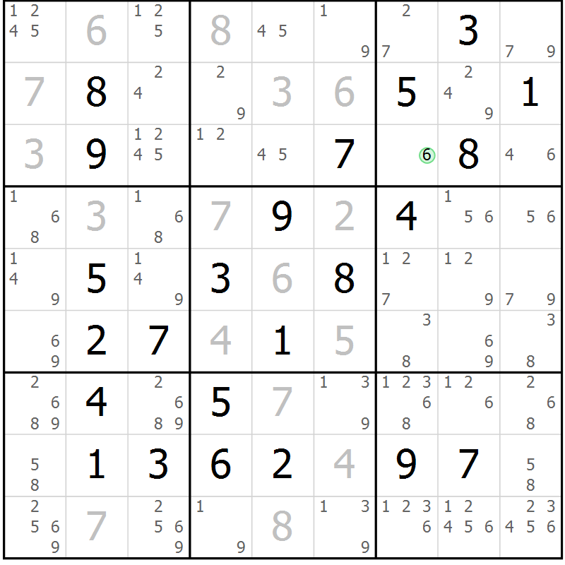 Position des candidats pour la solution de la Gr 5 page 8 du magazine de sudoku Maestro n° 094
