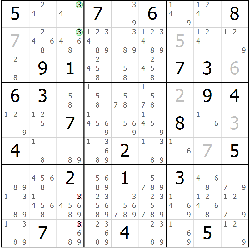 Position des candidats pour la solution de la Gr 50 page 53 du magazine de sudoku Maestro n° 094