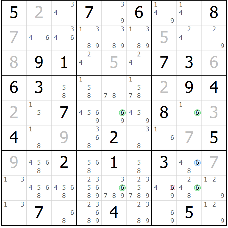 Position des candidats pour la solution de la Gr 50 page 53 du magazine de sudoku Maestro n° 094
