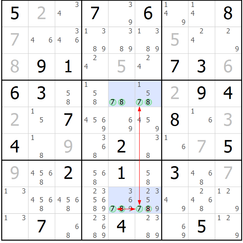 Position des candidats pour la solution de la Gr 50 page 53 du magazine de sudoku Maestro n° 094