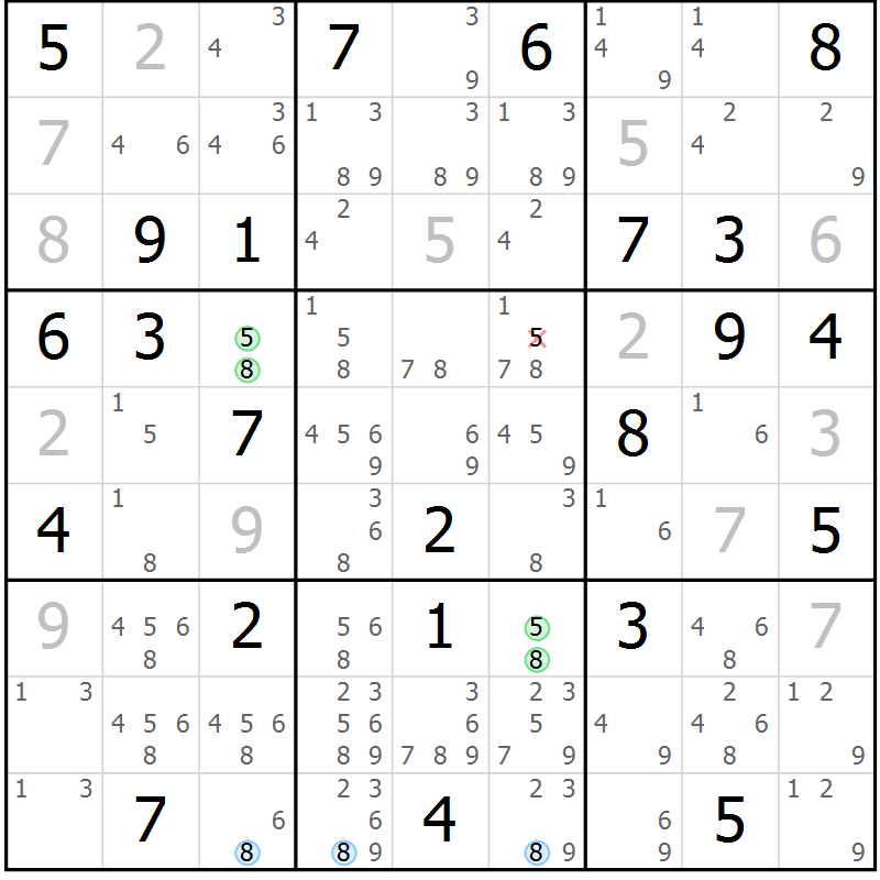 Position des candidats pour la solution de la Gr 50 page 53 du magazine de sudoku Maestro n° 094