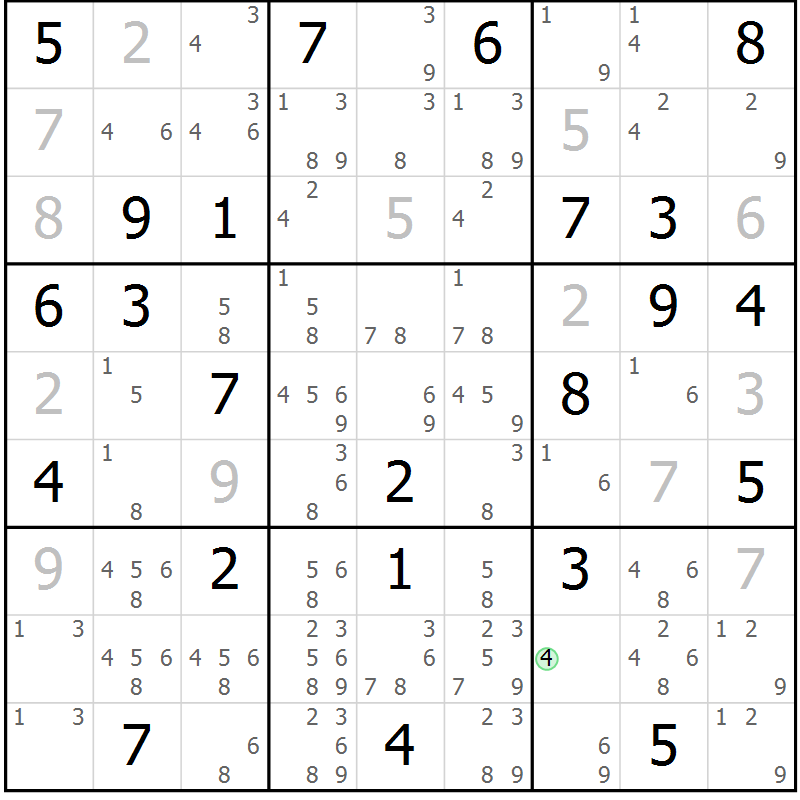 Position des candidats pour la solution de la Gr 50 page 53 du magazine de sudoku Maestro n° 094