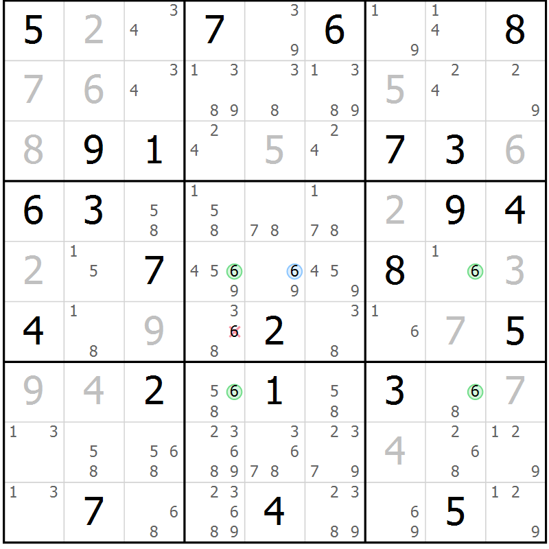 Position des candidats pour la solution de la Gr 50 page 53 du magazine de sudoku Maestro n° 094