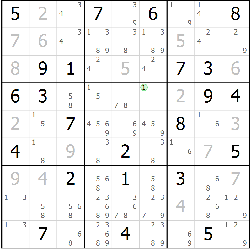 Position des candidats pour la solution de la Gr 50 page 53 du magazine de sudoku Maestro n° 094