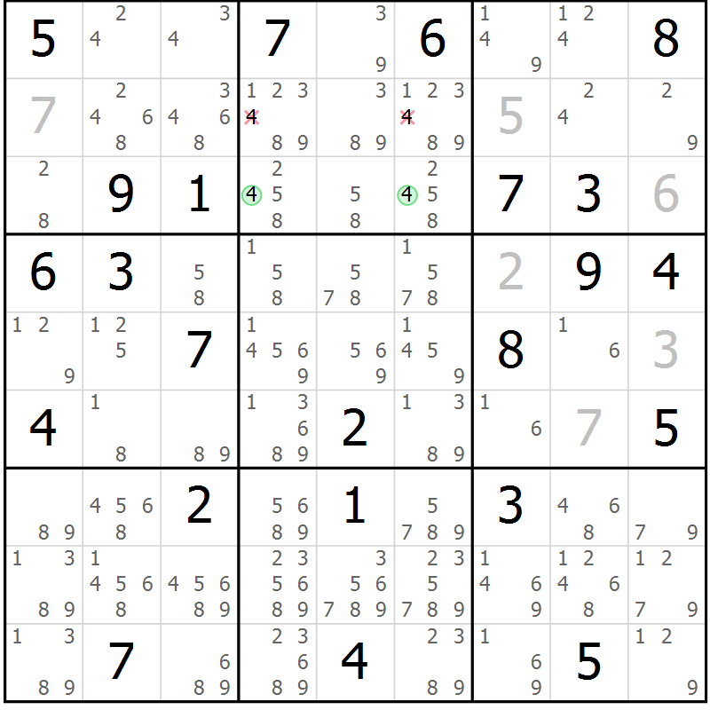 Position des candidats pour la solution de la Gr 50 page 53 du magazine de sudoku Maestro n° 094