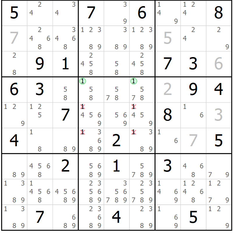 Position des candidats pour la solution de la Gr 50 page 53 du magazine de sudoku Maestro n° 094
