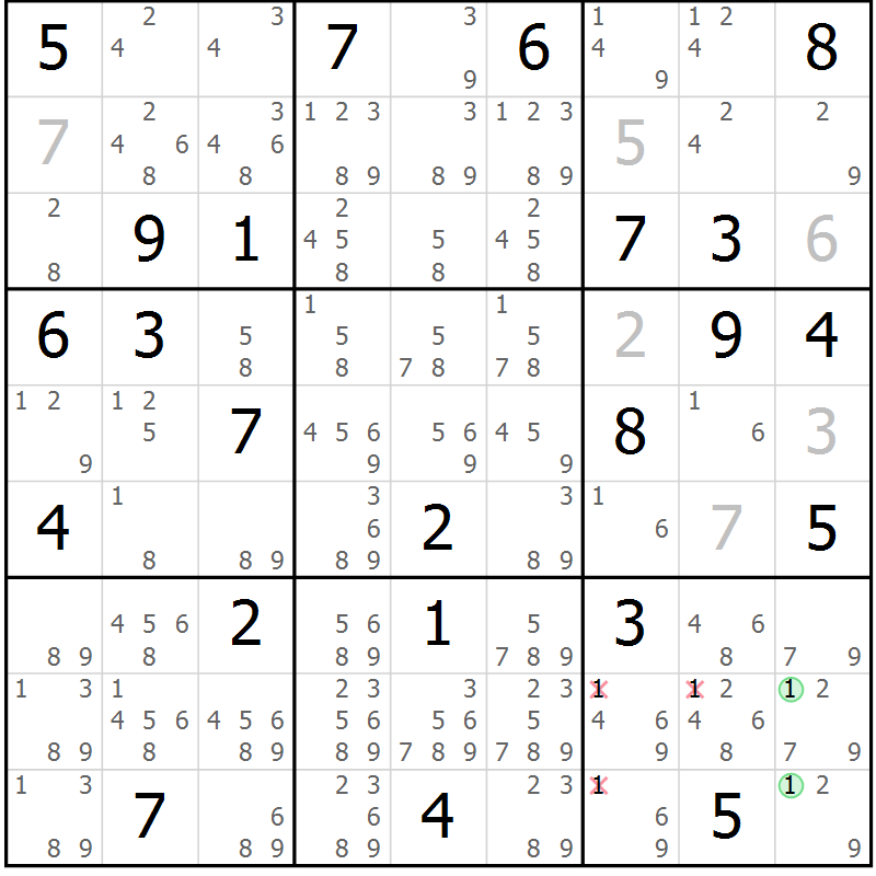 Position des candidats pour la solution de la Gr 50 page 53 du magazine de sudoku Maestro n° 094