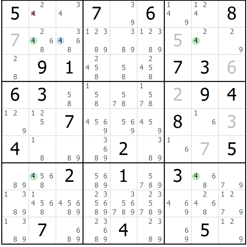 Position des candidats pour la solution de la Gr 50 page 53 du magazine de sudoku Maestro n° 094