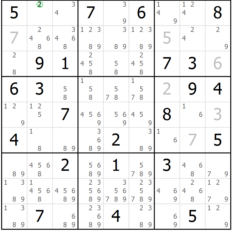Position des candidats pour la solution de la Gr 50 page 53 du magazine de sudoku Maestro n° 094