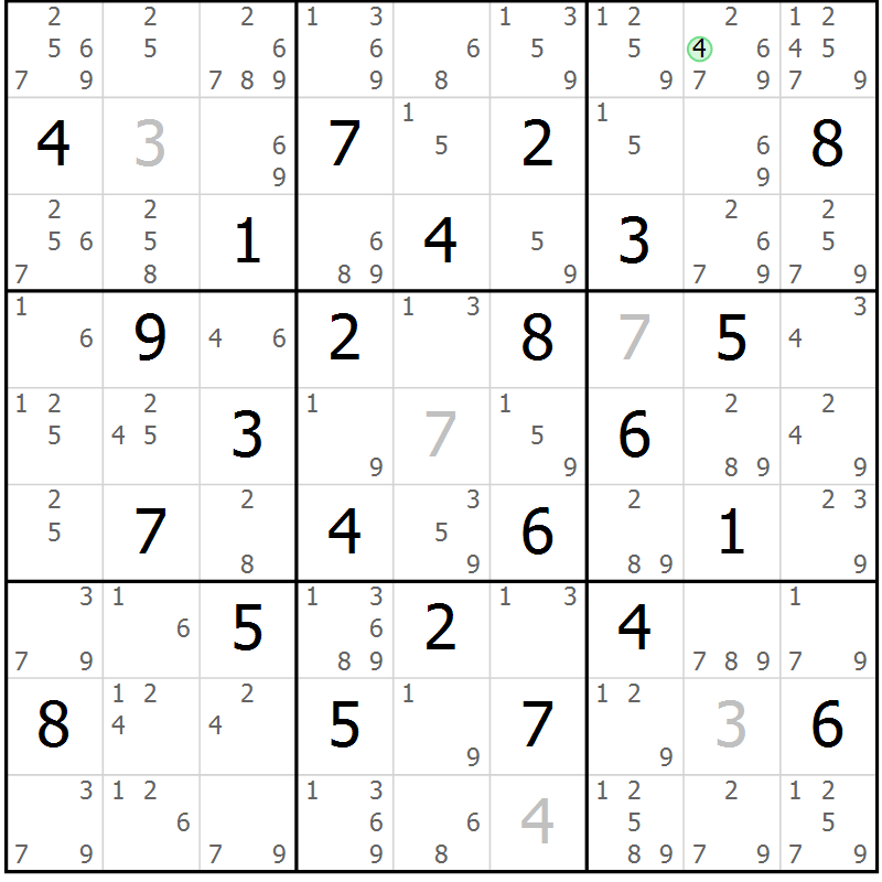 Position des candidats pour la solution de la Gr 51 page 54 du magazine de sudoku Maestro n° 094