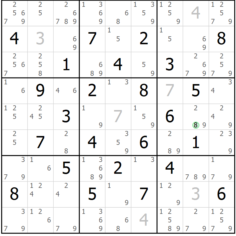 Position des candidats pour la solution de la Gr 51 page 54 du magazine de sudoku Maestro n° 094