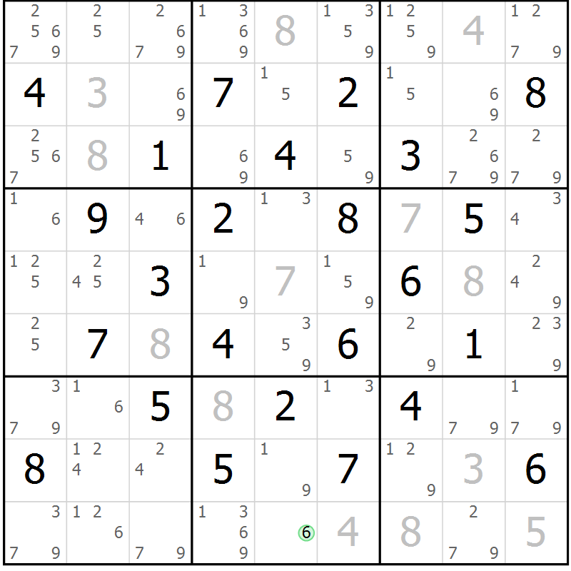 Position des candidats pour la solution de la Gr 51 page 54 du magazine de sudoku Maestro n° 094