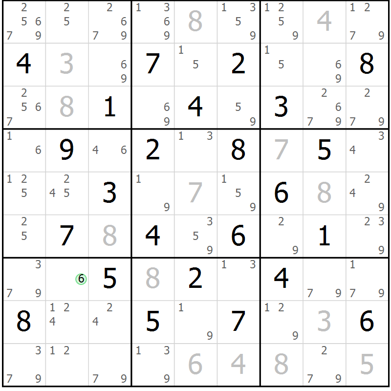 Position des candidats pour la solution de la Gr 51 page 54 du magazine de sudoku Maestro n° 094