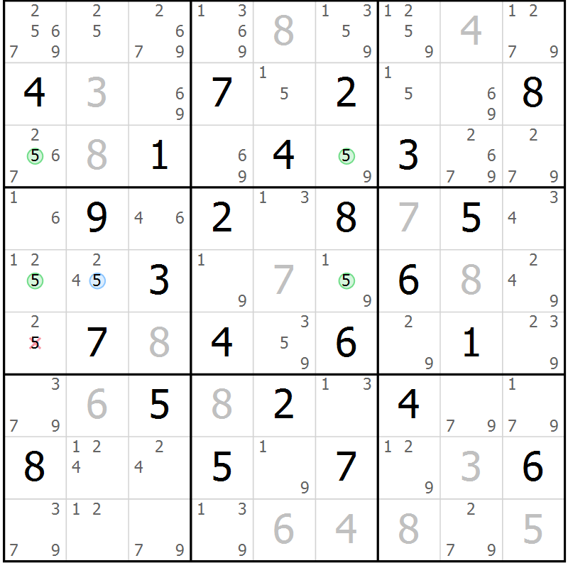 Position des candidats pour la solution de la Gr 51 page 54 du magazine de sudoku Maestro n° 094