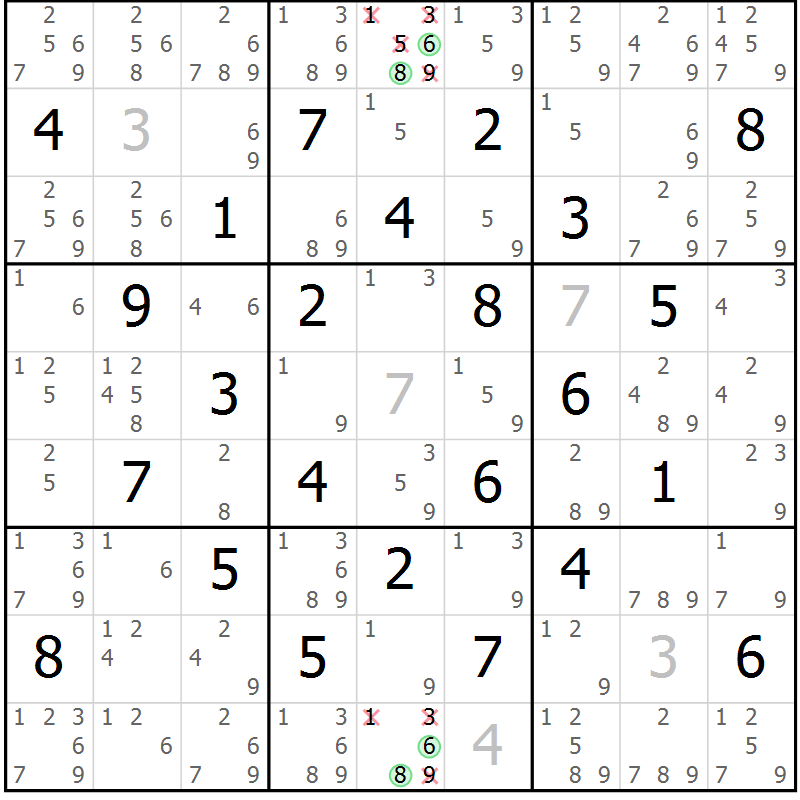 Position des candidats pour la solution de la Gr 51 page 54 du magazine de sudoku Maestro n° 094