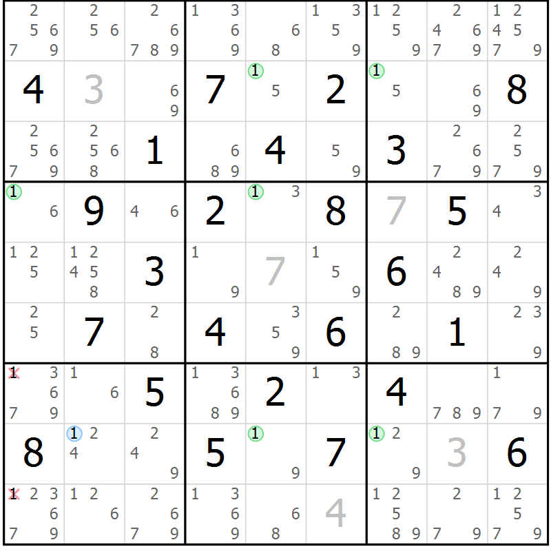 Position des candidats pour la solution de la Gr 51 page 54 du magazine de sudoku Maestro n° 094