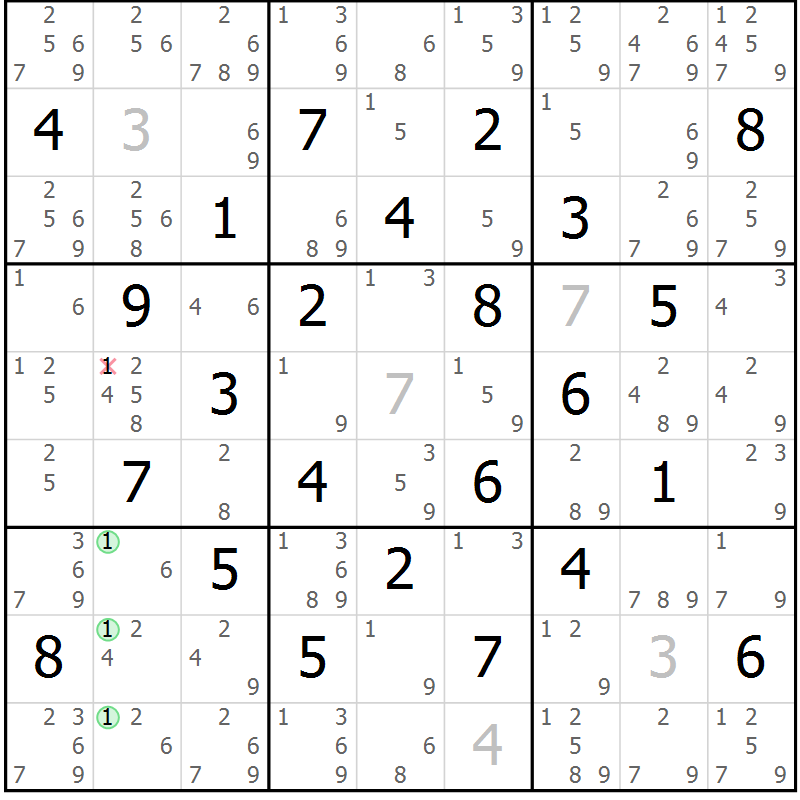 Position des candidats pour la solution de la Gr 51 page 54 du magazine de sudoku Maestro n° 094