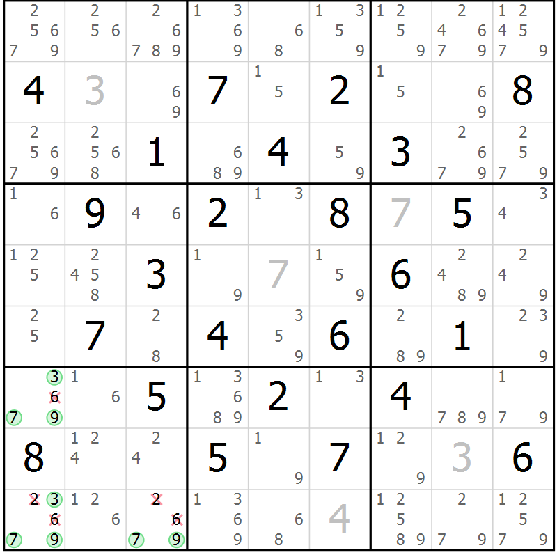 Position des candidats pour la solution de la Gr 51 page 54 du magazine de sudoku Maestro n° 094