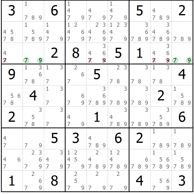 Position des candidats pour la solution de la Gr 52 page 55 du magazine de sudoku Maestro n° 094