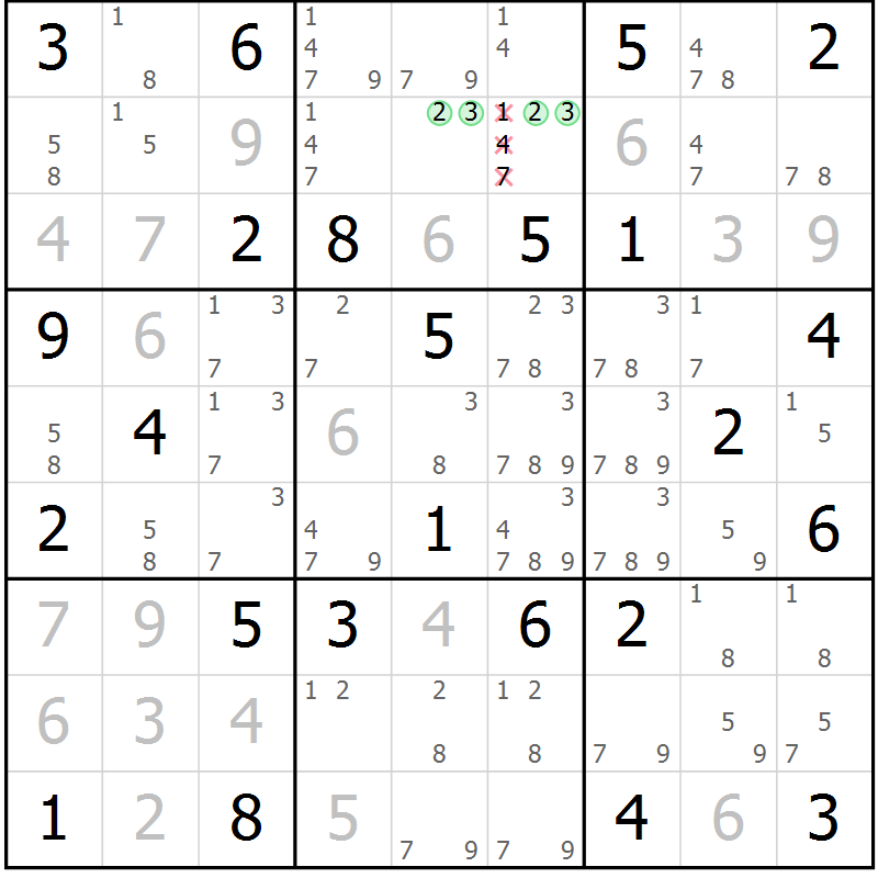 Position des candidats pour la solution de la Gr 52 page 55 du magazine de sudoku Maestro n° 094