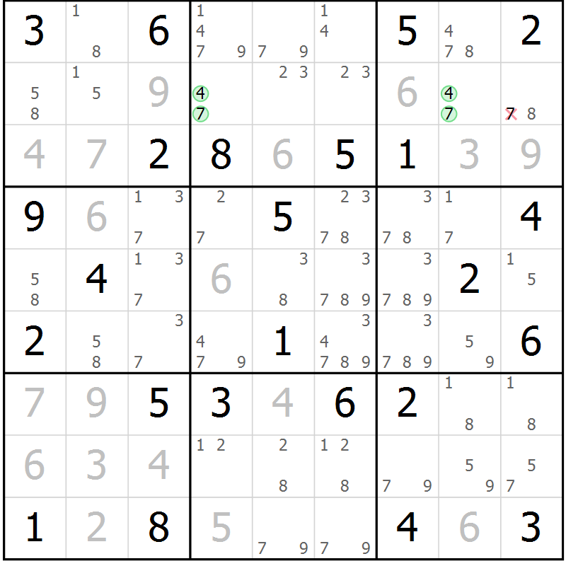 Position des candidats pour la solution de la Gr 52 page 55 du magazine de sudoku Maestro n° 094