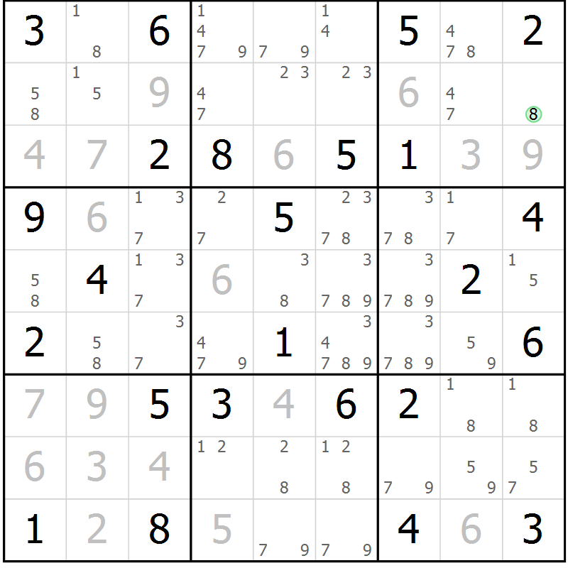 Position des candidats pour la solution de la Gr 52 page 55 du magazine de sudoku Maestro n° 094