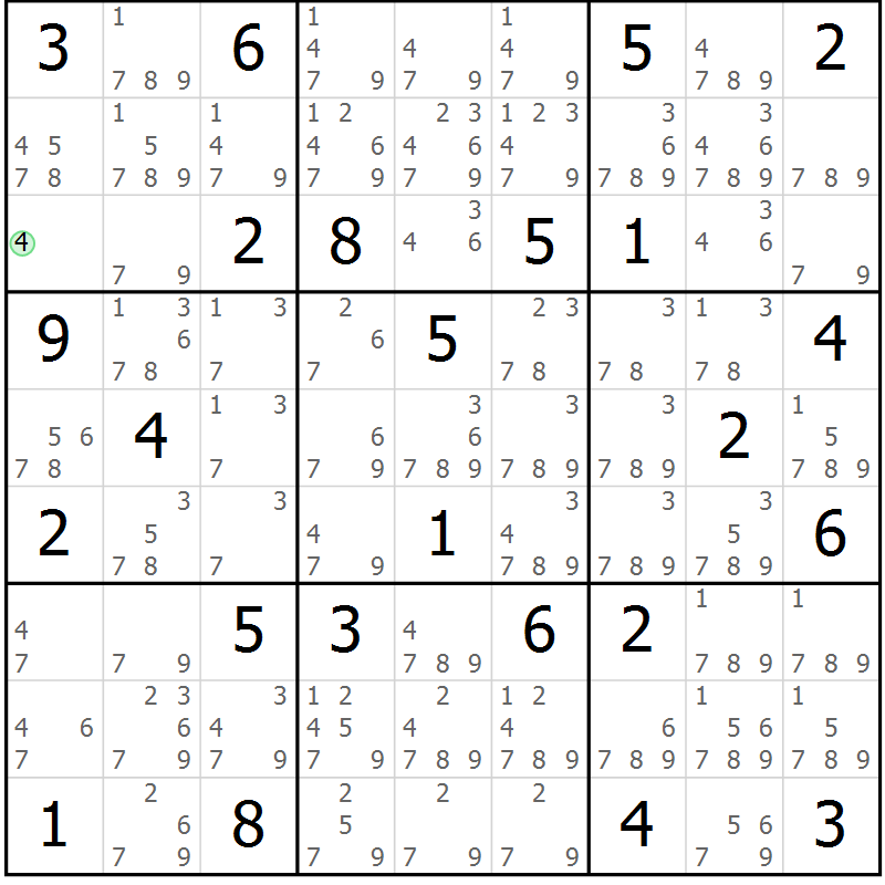 Position des candidats pour la solution de la Gr 52 page 55 du magazine de sudoku Maestro n° 094