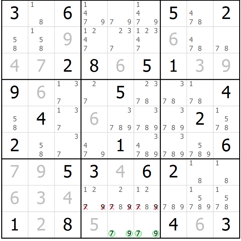 Position des candidats pour la solution de la Gr 52 page 55 du magazine de sudoku Maestro n° 094