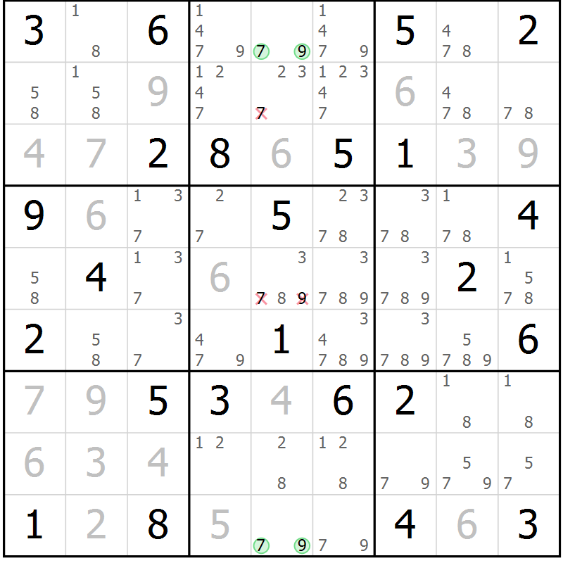 Position des candidats pour la solution de la Gr 52 page 55 du magazine de sudoku Maestro n° 094