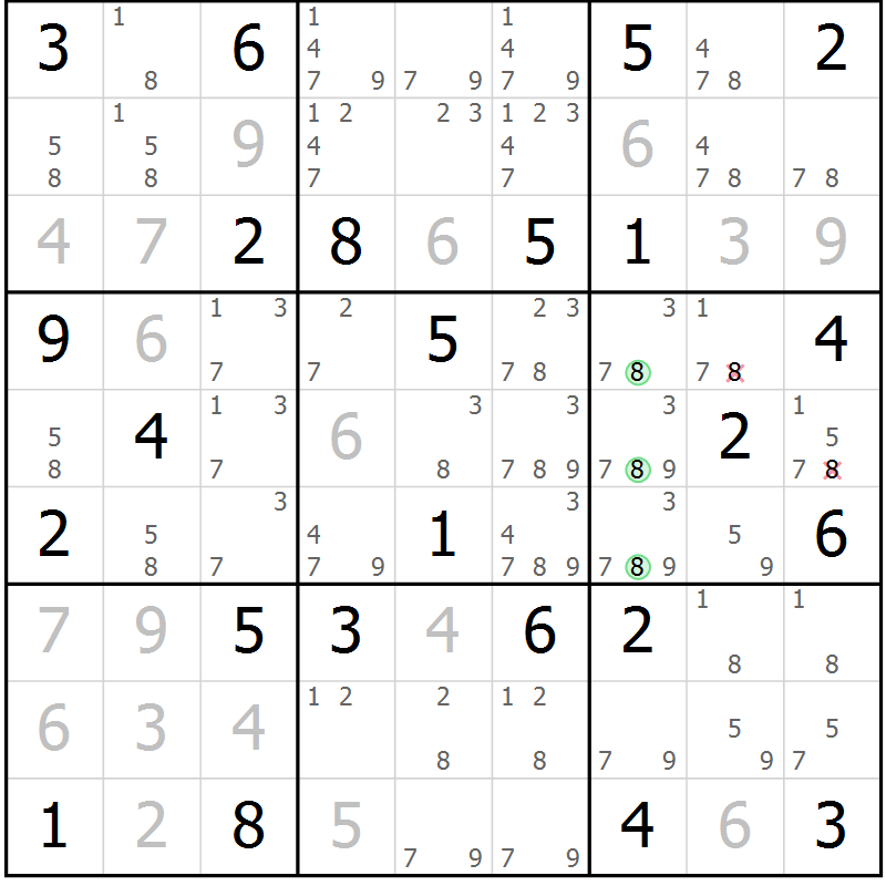 Position des candidats pour la solution de la Gr 52 page 55 du magazine de sudoku Maestro n° 094