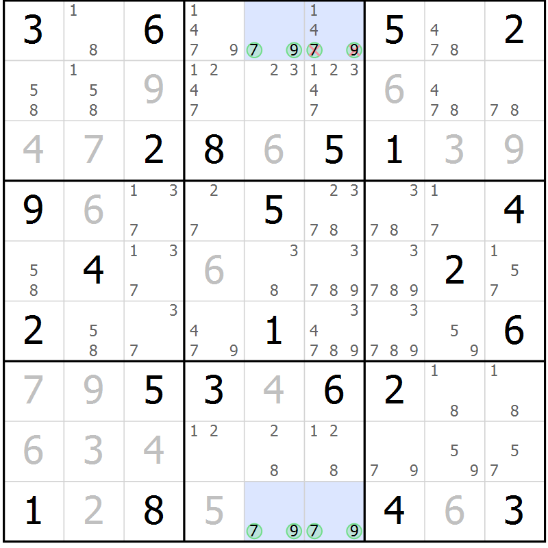 Position des candidats pour la solution de la Gr 52 page 55 du magazine de sudoku Maestro n° 094