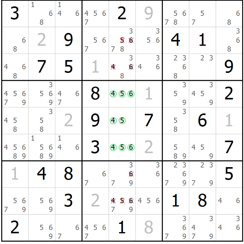 Position des candidats pour la solution de la Gr 53 page 56 du magazine de sudoku Maestro n° 094
