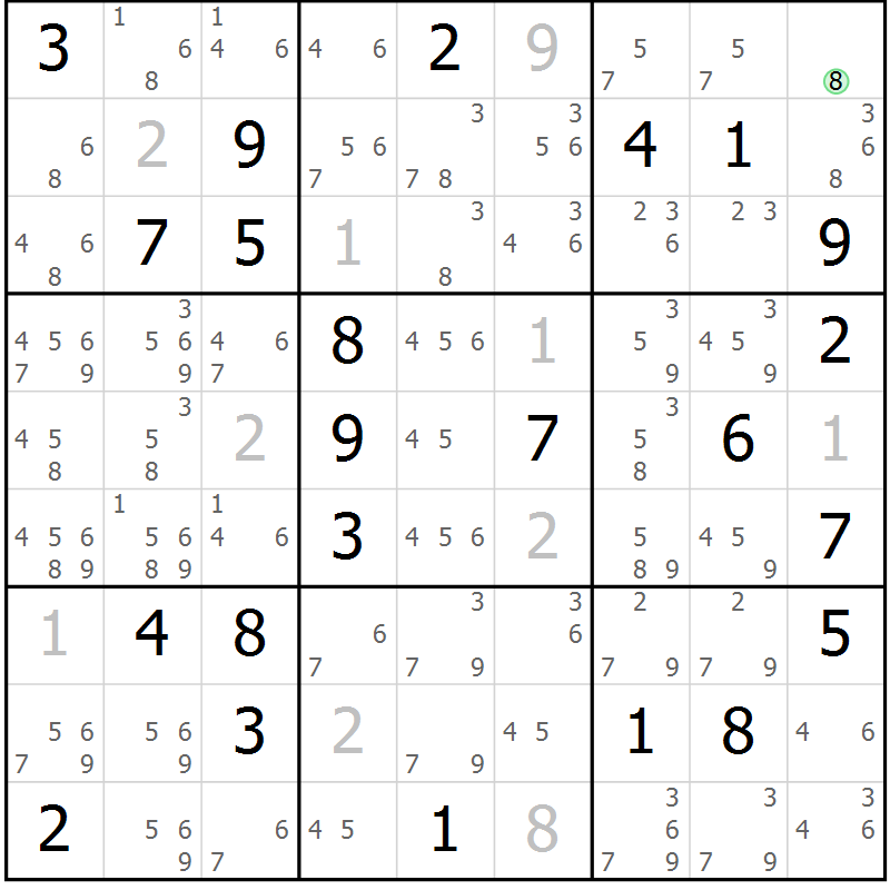 Position des candidats pour la solution de la Gr 53 page 56 du magazine de sudoku Maestro n° 094