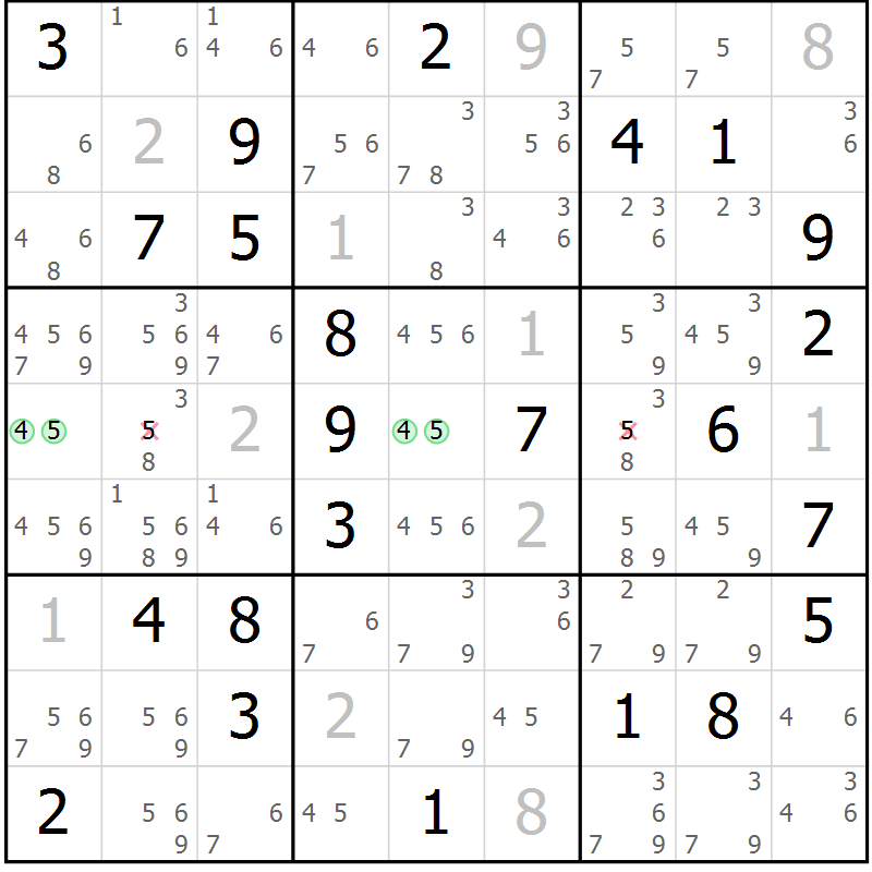 Position des candidats pour la solution de la Gr 53 page 56 du magazine de sudoku Maestro n° 094