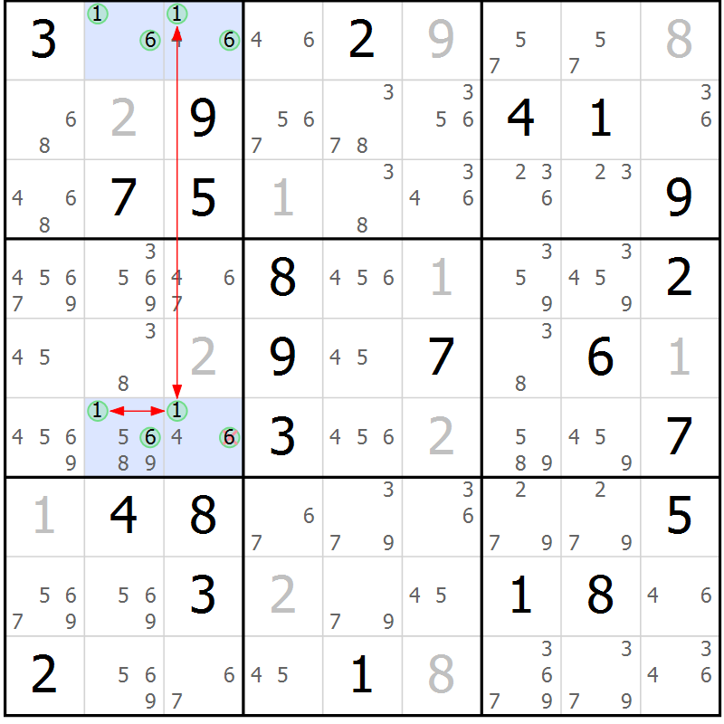 Position des candidats pour la solution de la Gr 53 page 56 du magazine de sudoku Maestro n° 094