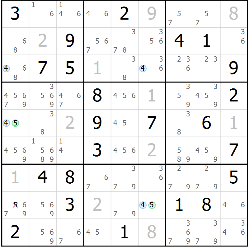 Position des candidats pour la solution de la Gr 53 page 56 du magazine de sudoku Maestro n° 094