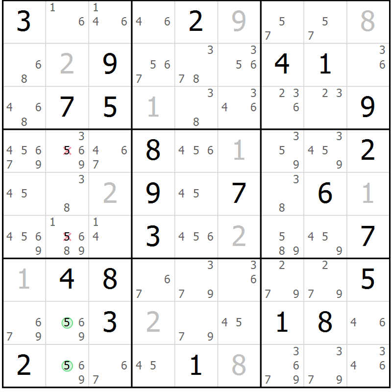 Position des candidats pour la solution de la Gr 53 page 56 du magazine de sudoku Maestro n° 094