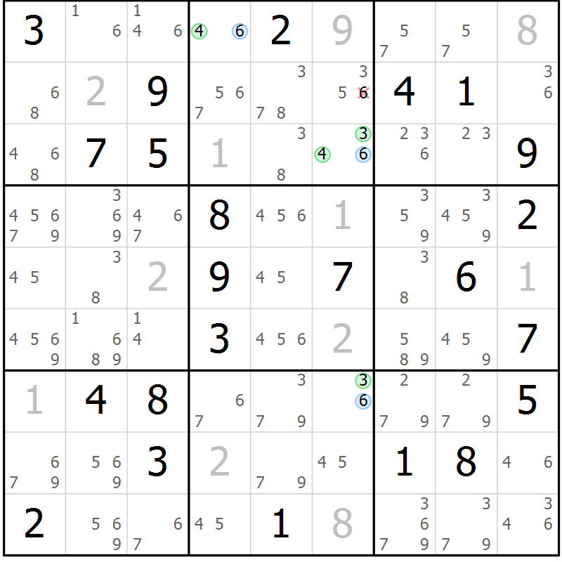 Position des candidats pour la solution de la Gr 53 page 56 du magazine de sudoku Maestro n° 094