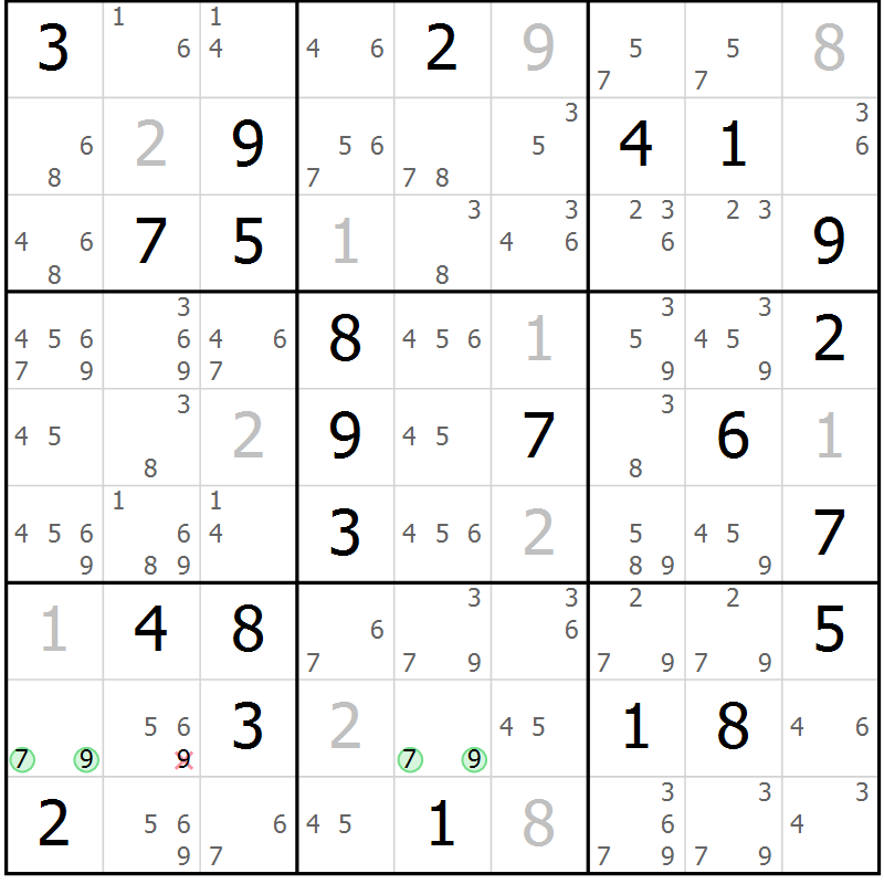 Position des candidats pour la solution de la Gr 53 page 56 du magazine de sudoku Maestro n° 094