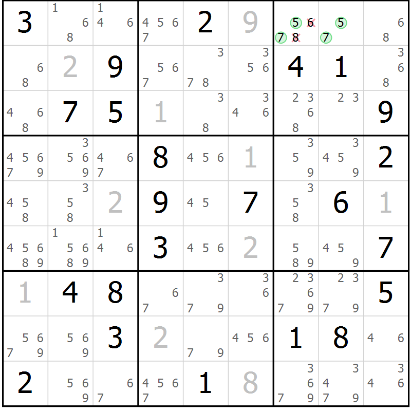 Position des candidats pour la solution de la Gr 53 page 56 du magazine de sudoku Maestro n° 094
